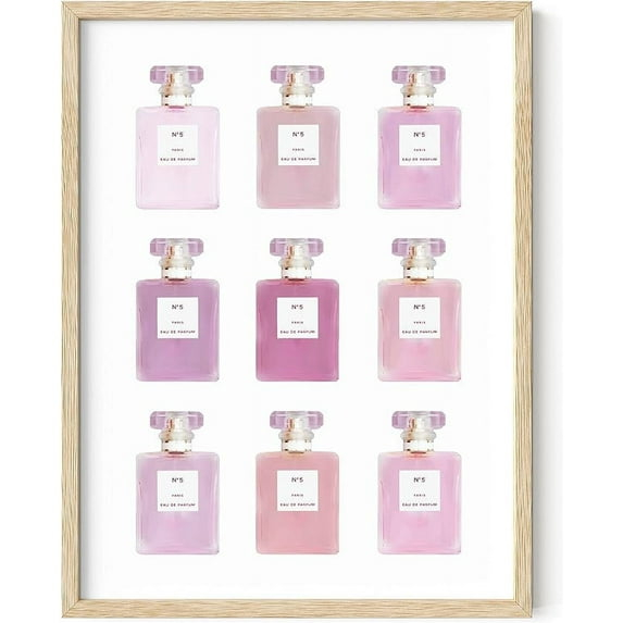 HAUS AND HUES Wall Art Eau De Parfum | Blush Pink Wall Decor Fashion Wall Art for Women Pink Wall Art for Bedroom Vanity Room Wall Art | BEIGE FRAMED 12” x16”
