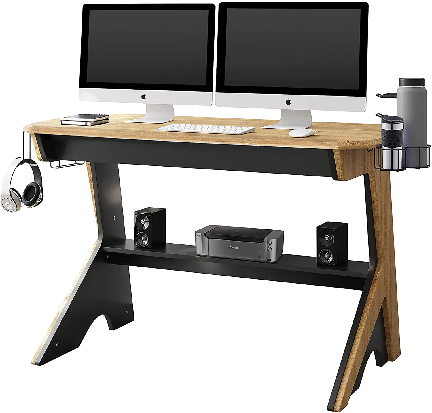 HBBOOMLIFE Home Office Computer Writing Desk Workstation with Two Cupholders and  Headphone Hook-Pine  50" W x 22.5" D x 29.5" H