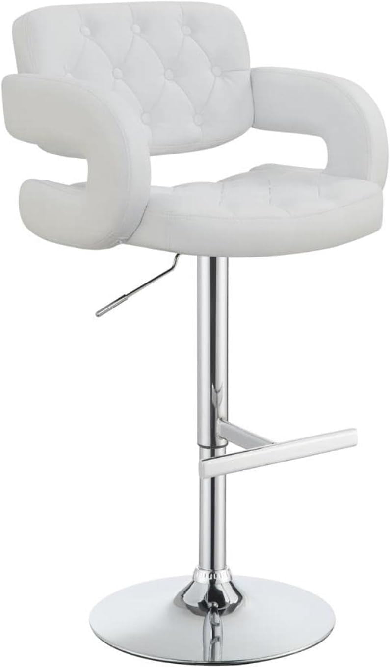 Coaster Contemporary Faux Leather Adjustable Bar Stool in White