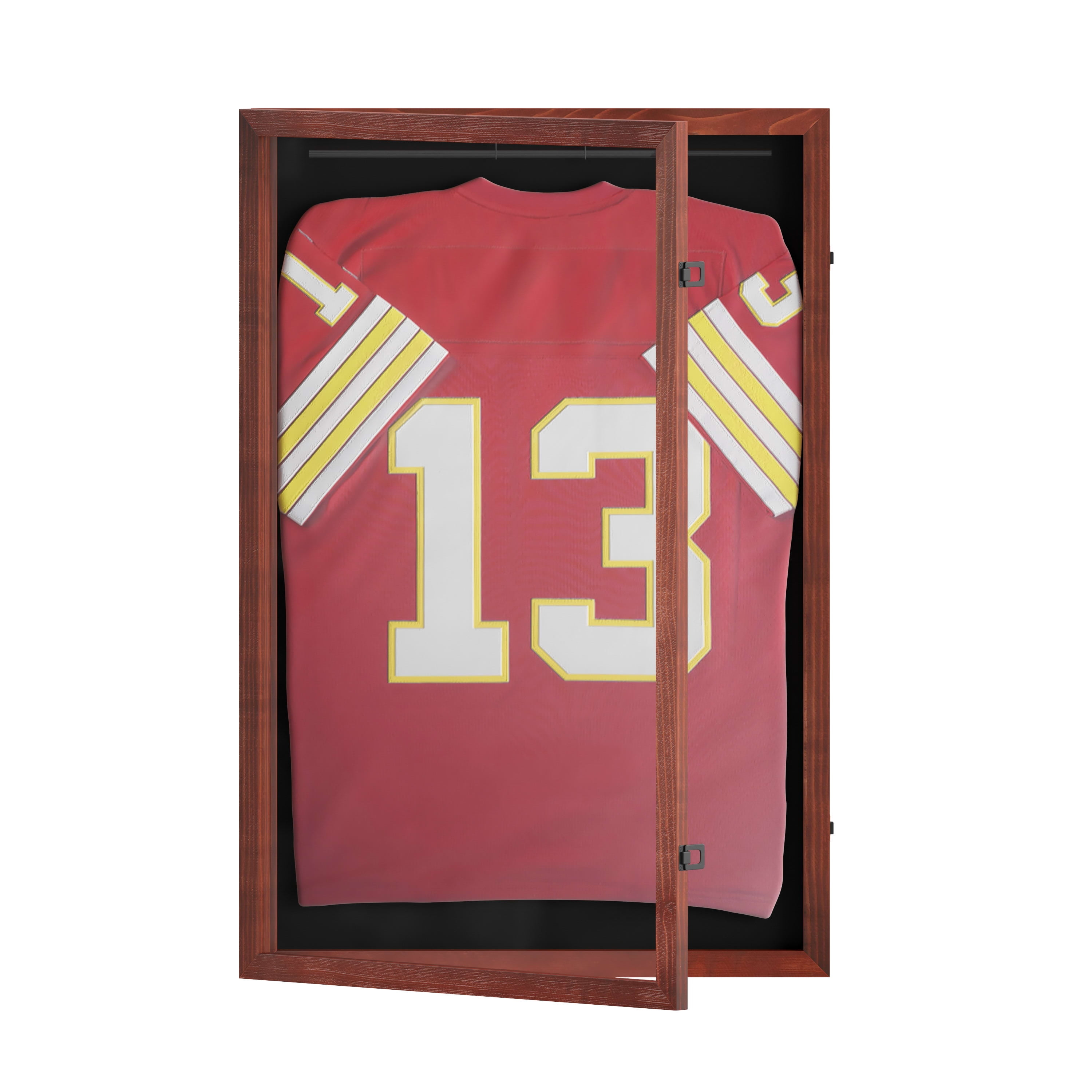 HBCY Creations 24x36 Mahogany Jersey Display Case - Solid Wood with UV Treated Acrylic Window - Anti-Theft Lock with 2 Keys - For All Types of Jerseys