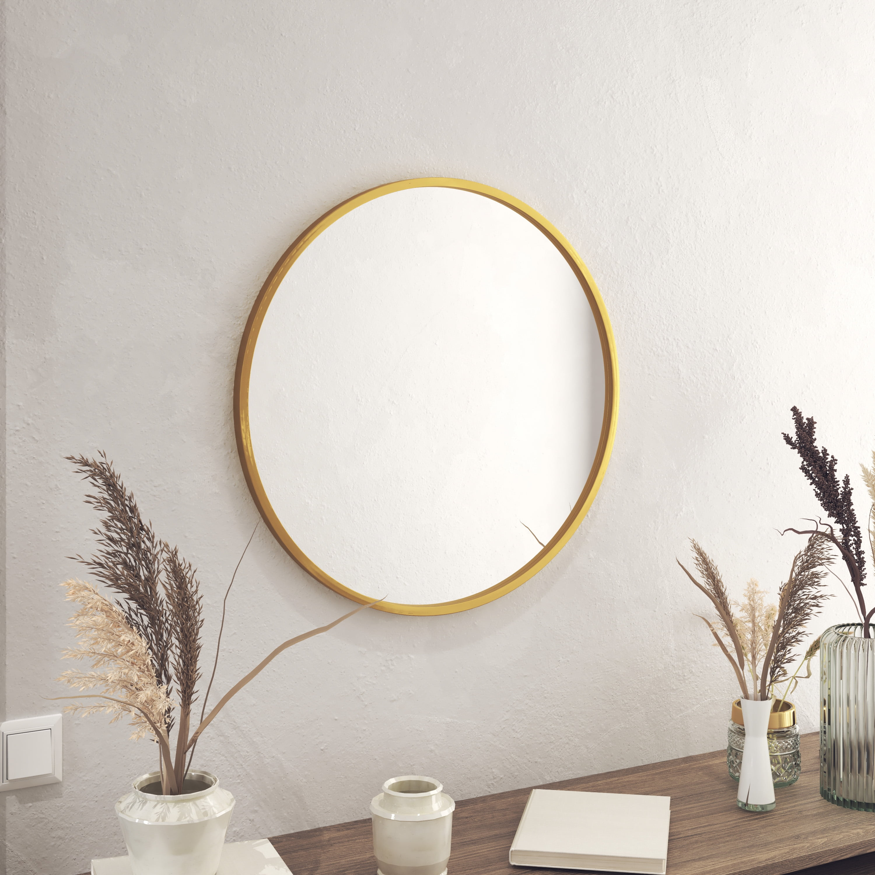 HBCY Creations Gold Circle Wall Mirror 24 Inch Round Wall Mirror for Entryways, Washrooms, Living Rooms and More (Gold, 24")