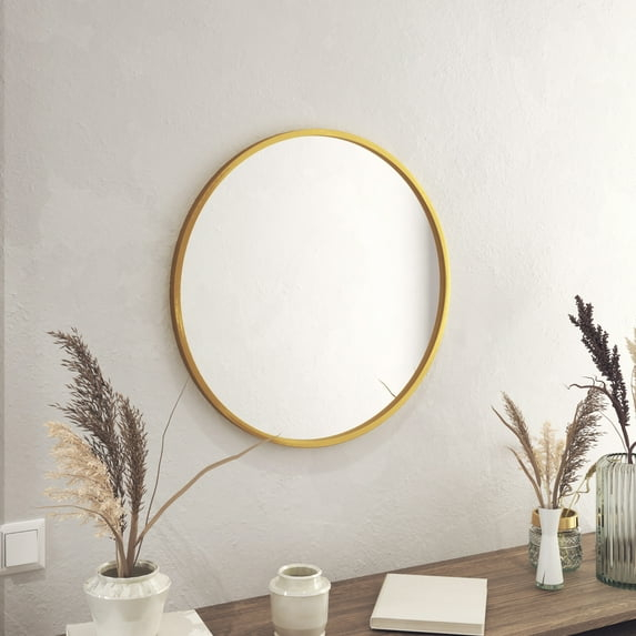 HBCY Creations Gold Circle Wall Mirror 24 Inch Round Wall Mirror for Entryways, Washrooms, Living Rooms and More (Gold, 24")