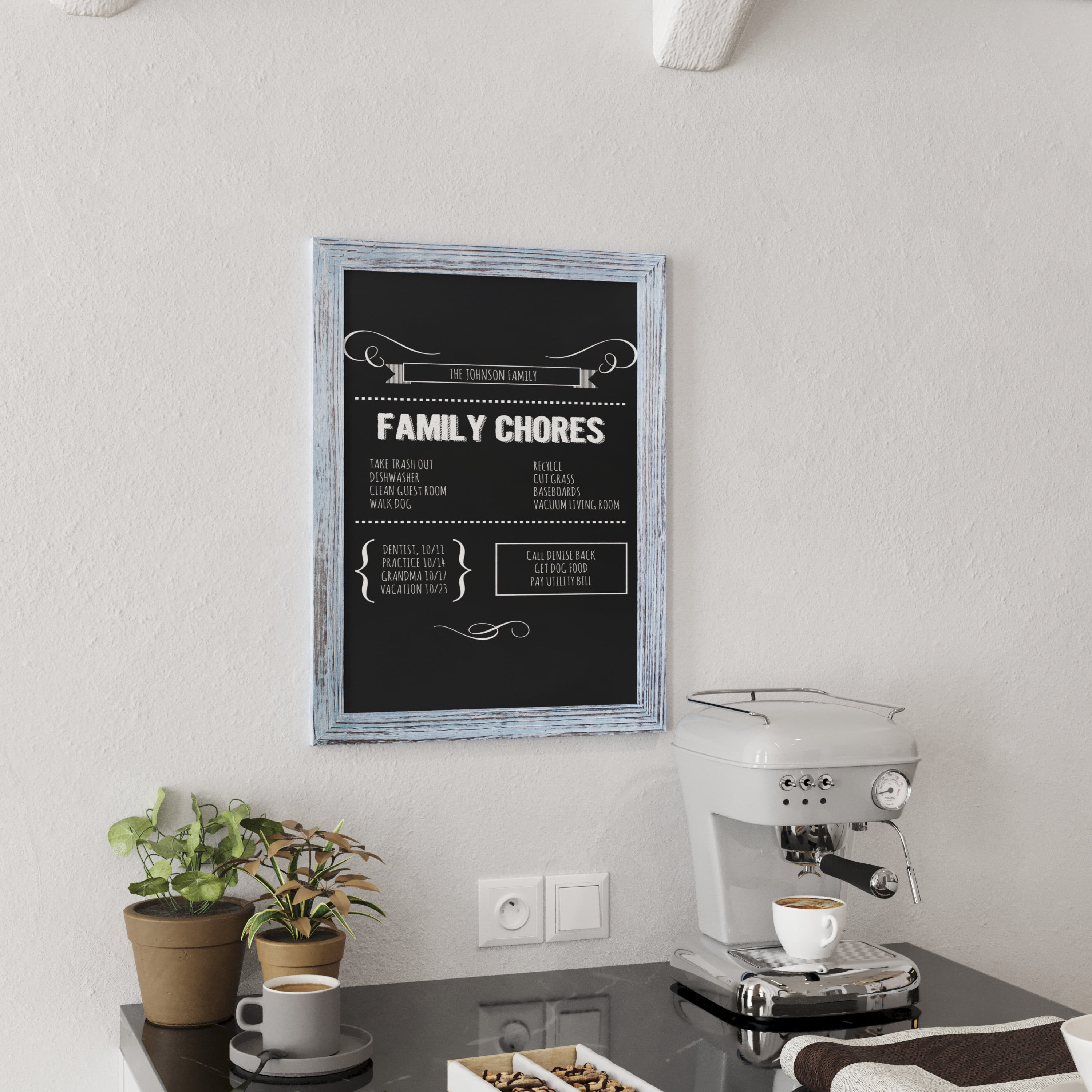 HBCY Creations Rustic Blue Magnetic Wall Chalkboard, 18" x 24", Framed Decorative Chalkboard with Eraser - For Kitchen, Weddings, Restaurant Menus and More!