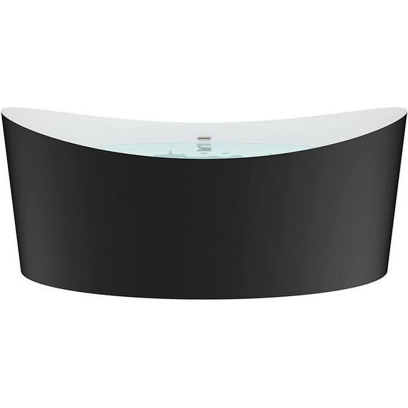 HEATGENE 68.5 Inches Acrylic Freestanding Bathtub Oval Modern Bathtub Contemporary Soaking Tub Easy to Install UPC Certified Drain & Overflow Assembly Included, Black