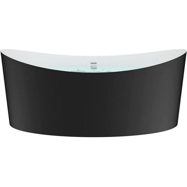 HEATGENE 68.5 Inches Acrylic Freestanding Bathtub Oval Modern Bathtub Contemporary Soaking Tub Easy to Install UPC Certified Drain & Overflow Assembly Included, Black