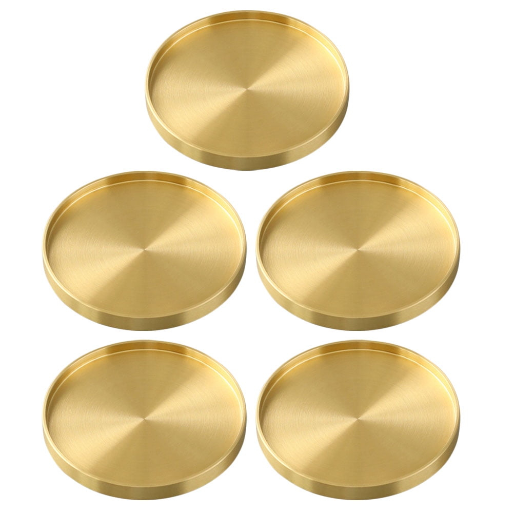 HERFIER 5pcs Copper Cup Coasters Cup Mats Saucers Teacup Storage Holder Coffee Cup Mats 2.59x2.59x0.24in