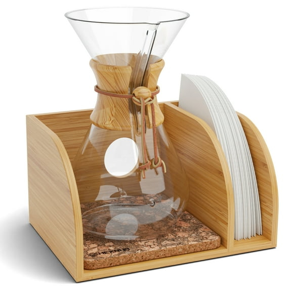 HEXNUB Bamboo Caddy for Chemex, Bodum, Cosori Pour Over Coffee Makers - Cork Mat
