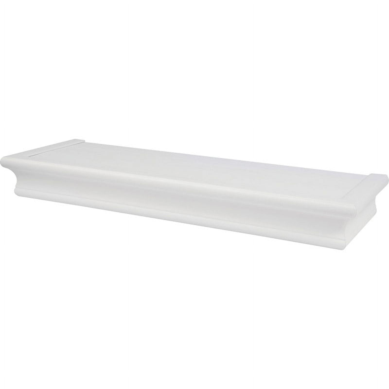HIGH & MIGHTY Decorative 18" Floating Shelf Holds up to 15lbs, Easy Tool-Free Dry Wall Installation, Beveled, eCommerce Packaging, White