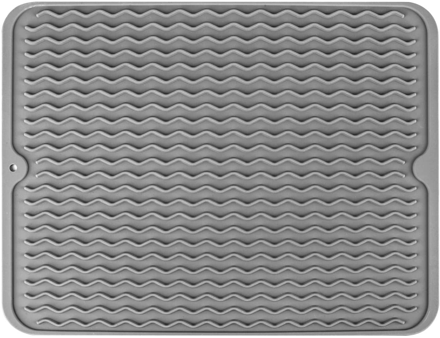 HLONK Silicone Dish Drying Mat for Multiple Usage,Easy Clean,Eco-friendly,Heat-resistant Silicone Mat for Kitchen Counter or Sink,Refrigerator or Drawer Liner Grey