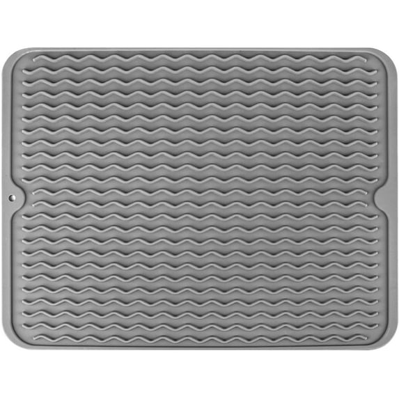 HLONK Silicone Dish Drying Mat for Multiple Usage,Easy Clean,Eco-friendly,Heat-resistant Silicone Mat for Kitchen Counter or Sink,Refrigerator or Drawer Liner Grey