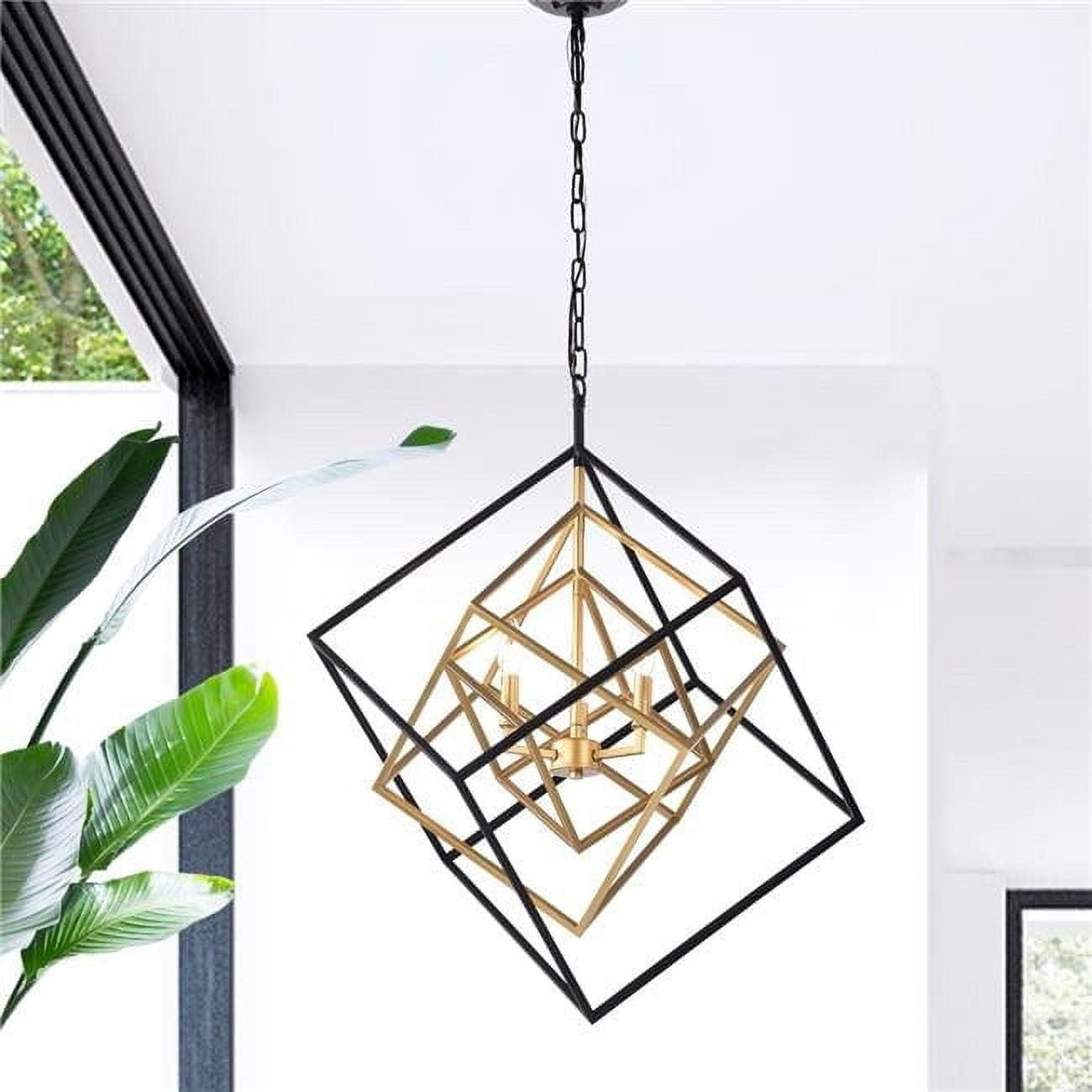 HM092-3B 25.6 in. Triplix 3-Light Geometric Chandelier, Gold & Matte Black