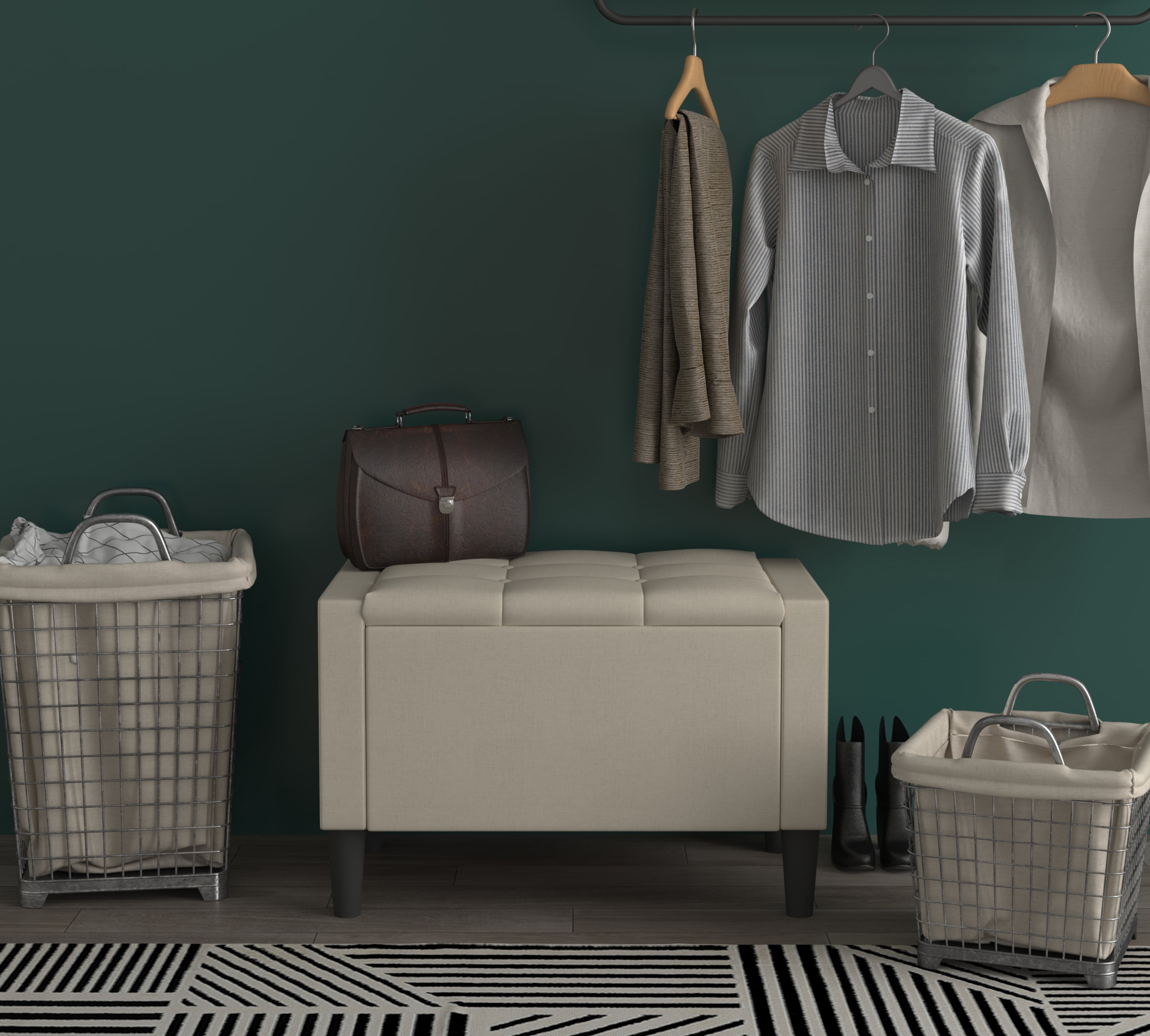 Home Design Braylen Upholstered 29" Flip Top Storage Bench For Adult, Beige