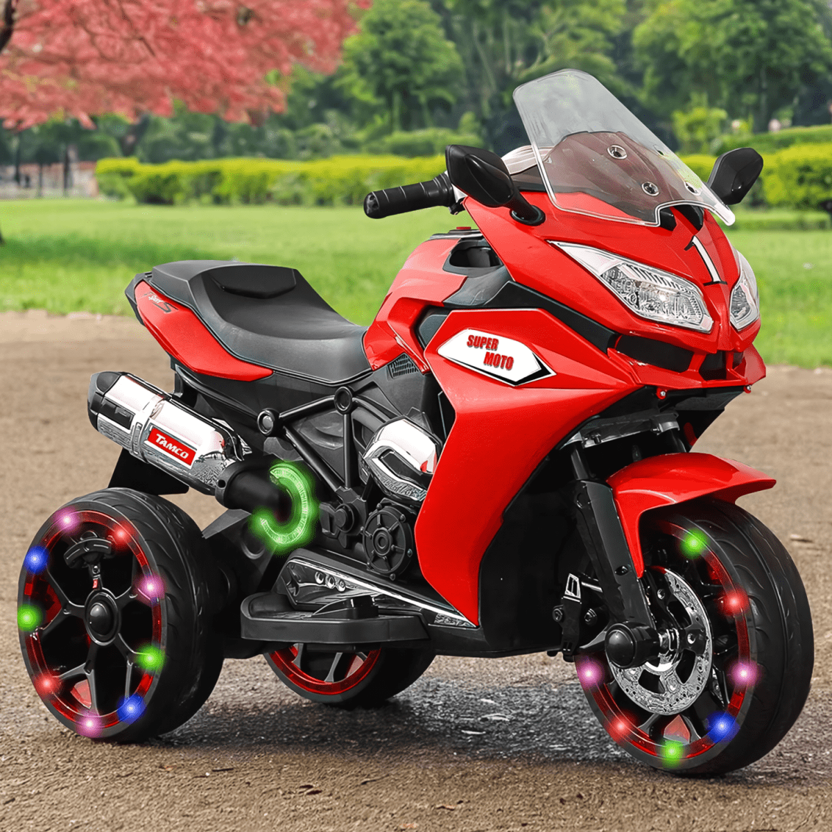 HNH Ride on Motorcycle Toys, 12V Motorcycle for Kids, Battery Powered Dirt Bike for Child with Light Wheels