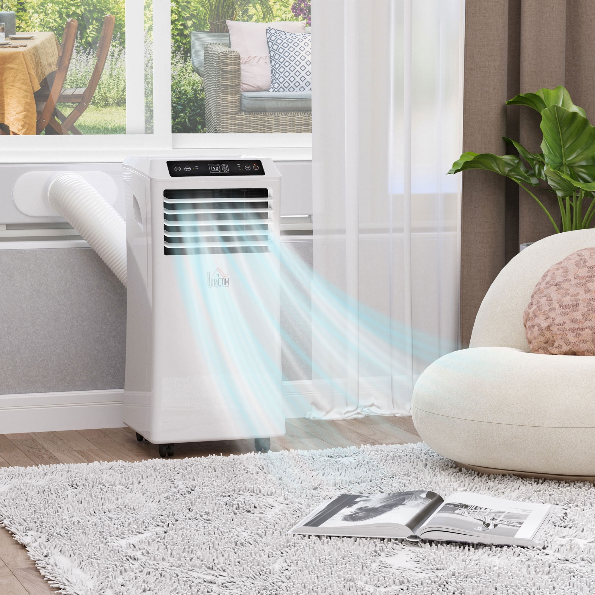HOMCOM 10000 BTU Mobile Portable Air Conditioner with Cooling, Dehumidifier, Ventilating, Remote Control, 24-Hour Timer, Portable AC Unit for Bedroom, Living Room, Home Office, White