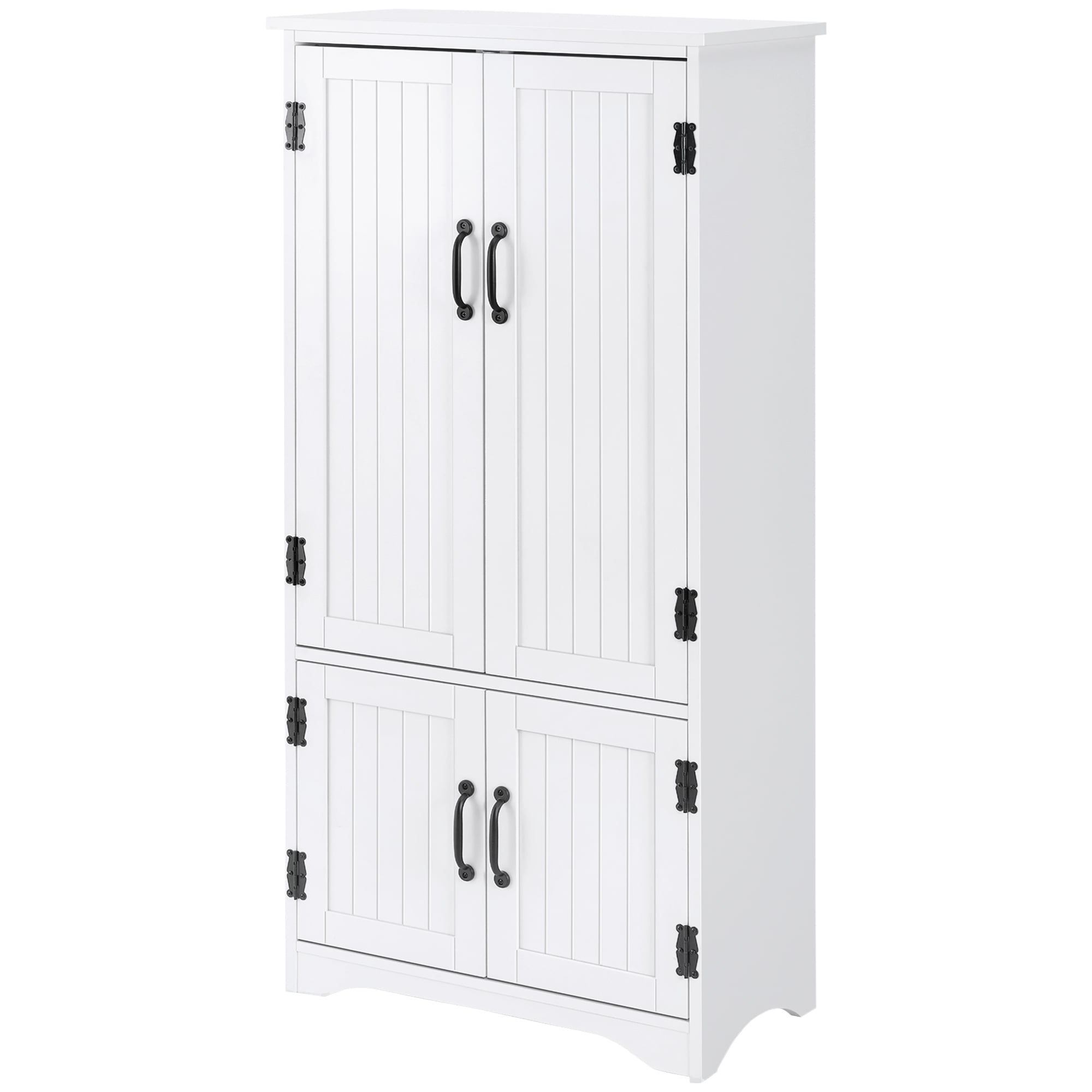HOMCOM 48.5" Farmhouse Kitchen Pantry, Floor Storage Cabinet, Cupboard Organizer with Adjustable Shelves and 4-Doors for Dining Room, White