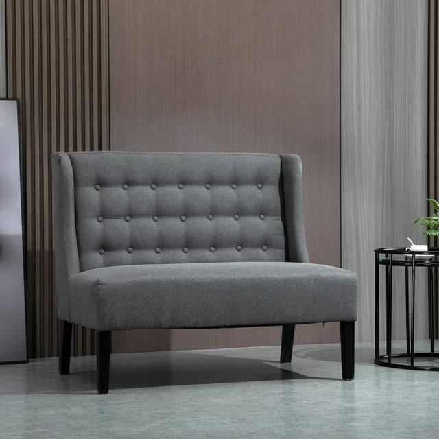 HOMCOM Linen Fabric Upholstery Double Sofa Tufted Loveseat Armless Couch Living Room Furniture with Wood Legs