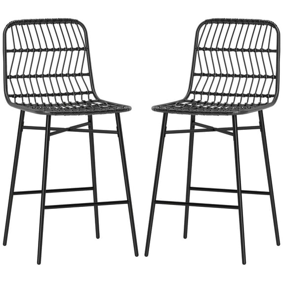 HOMCOM Rattan Counter Height Bar Stools Set of 2 Barstools with Back, Black