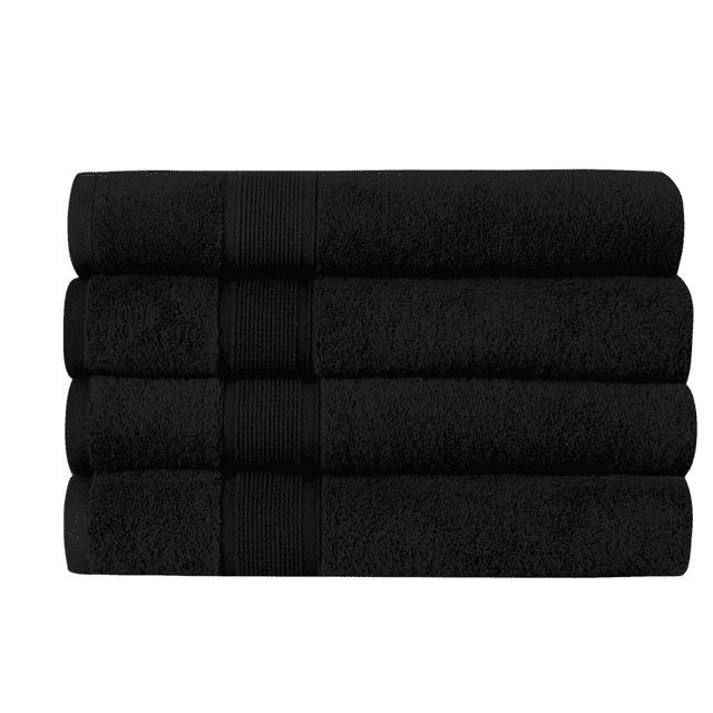 GLAMBURG Premium Cotton 4 Pack Bath Towel Set - 100% Pure Cotton - 4 Bath Towels 27x54 - Ideal for Everyday use - Ultra Soft & Highly Absorbent - Black