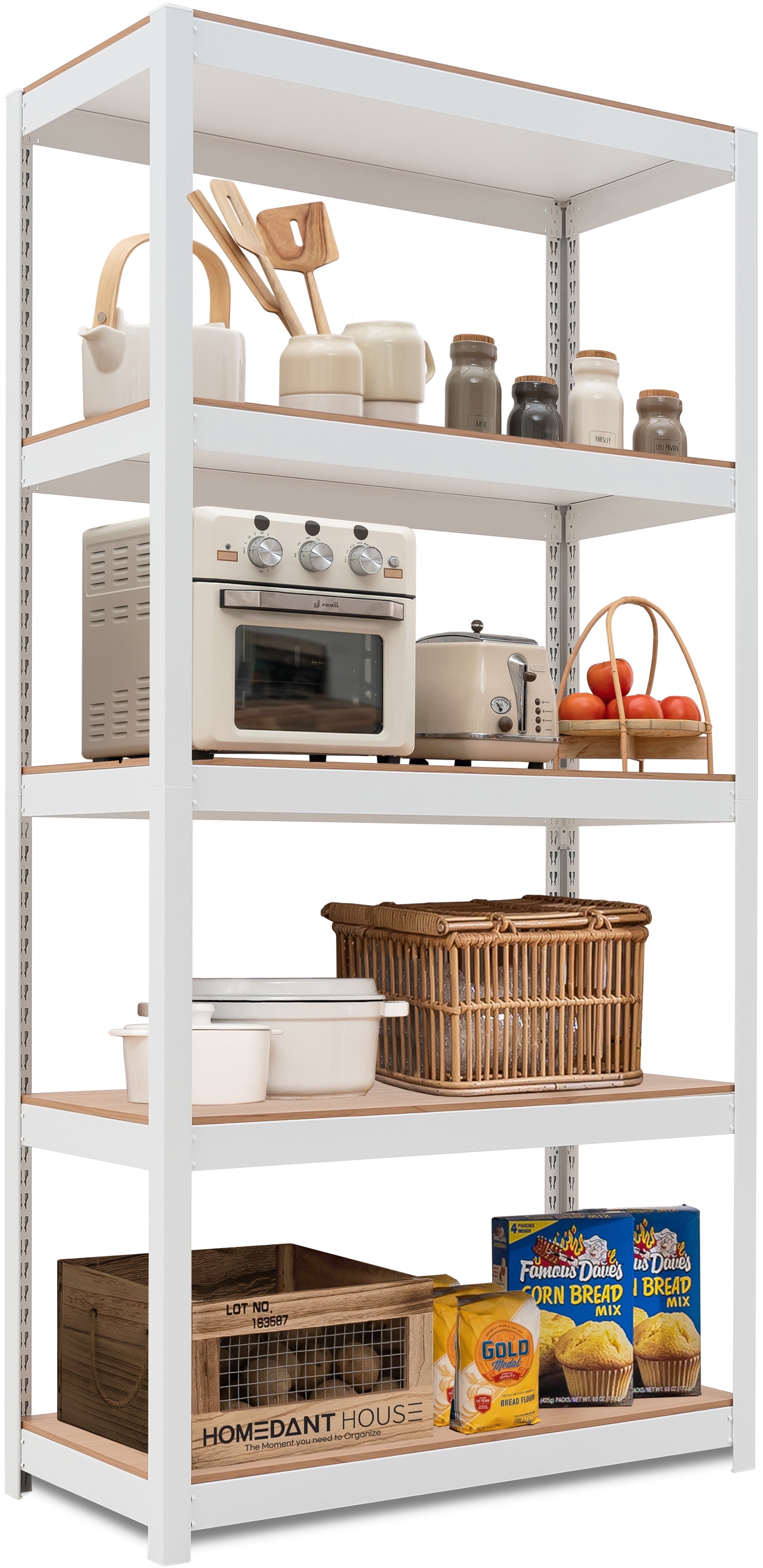 HOMEDANT White Pantry Shelving Units 5-Tier Metal Kitchen Storage Shelves,  36.2"W x 16.5"D x 71.3"H