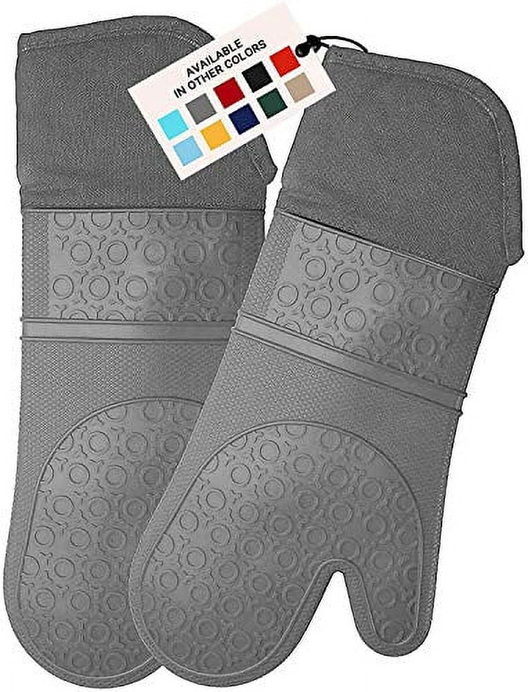 HOMWE Extra Long Professional Silicone Oven Mitt, Oven Mitts with Quilted Liner, Heat Resistant Pot Holders, Flexible Oven Gloves, Gray, 1 Pair, 14.7 Inch