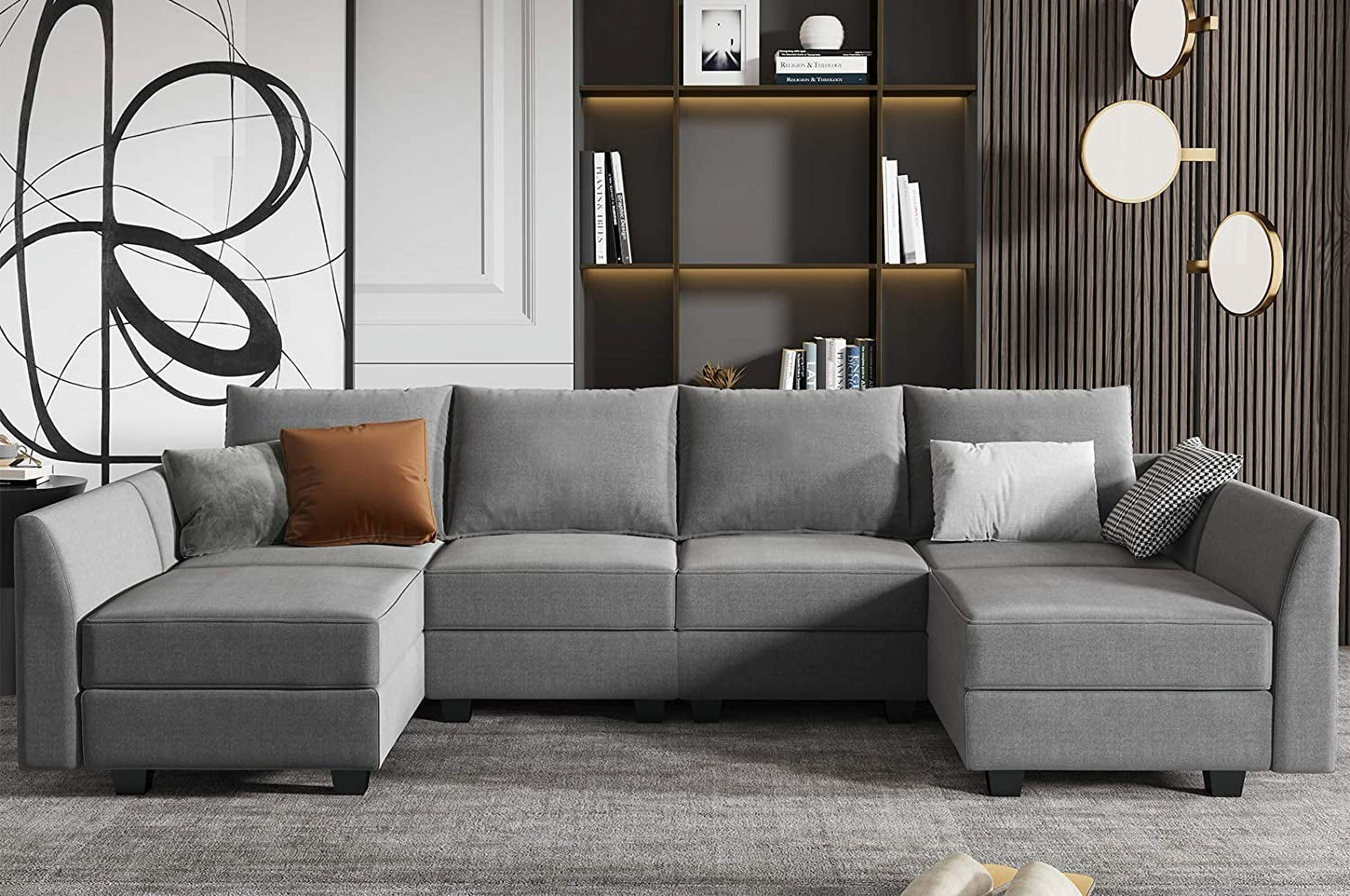HONBAY Convertible Sectional Couch with Reversible Chaise Modern L-Shape Sofa 4-Seat Couch Modular Sectional Sofa with Storage Seats, Grey