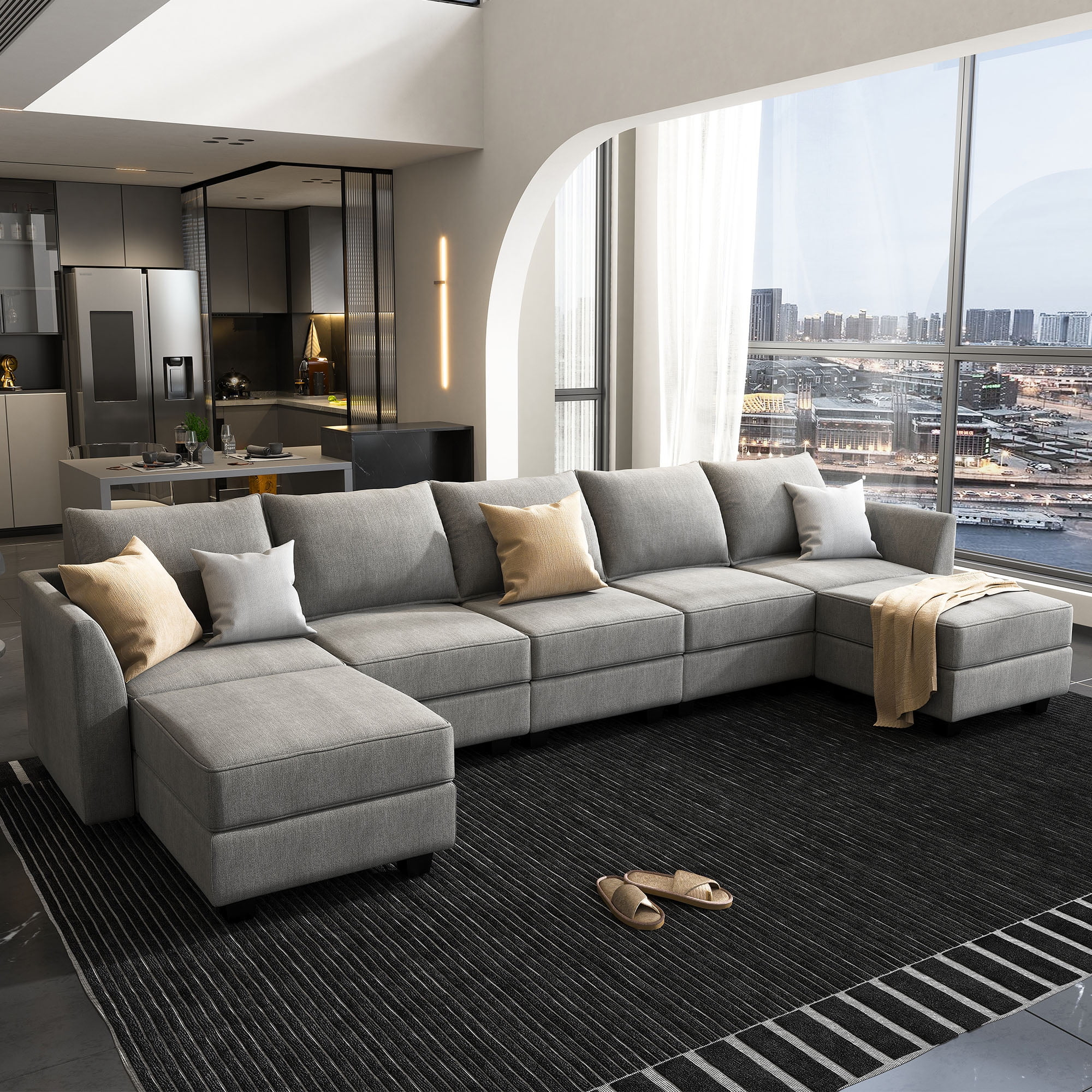 HONBAY Convertible Sectional Couch with Reversible Chaise Modern L-Shape Sofa 4-Seat Couch Modular Sectional Sofa with Storage Seats, Grey