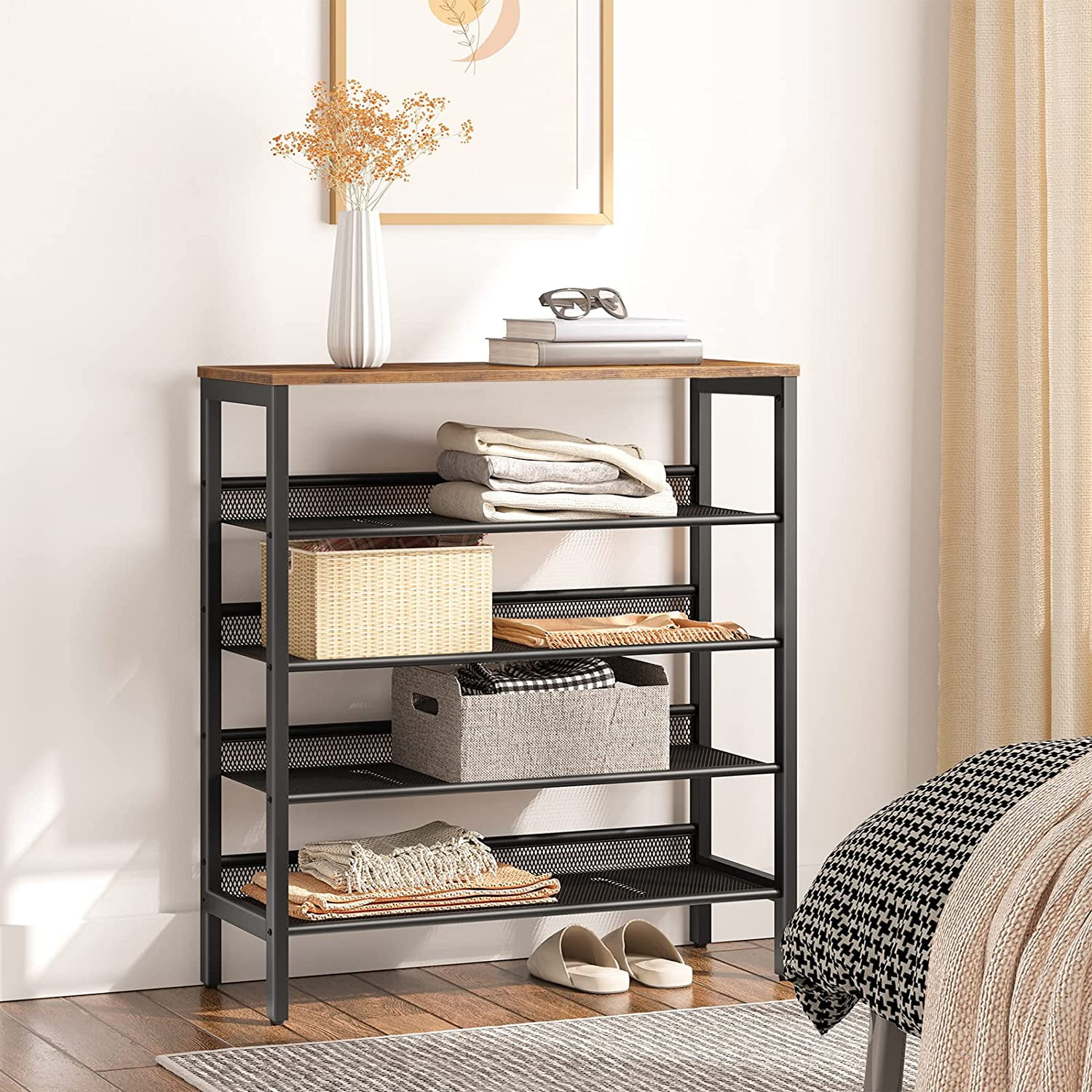 HOOBRO 5-Tier Shoe Rack Storage with Adjustable Shelf for 16 Pairs Shoes Entryway Hallway BF01XJ01