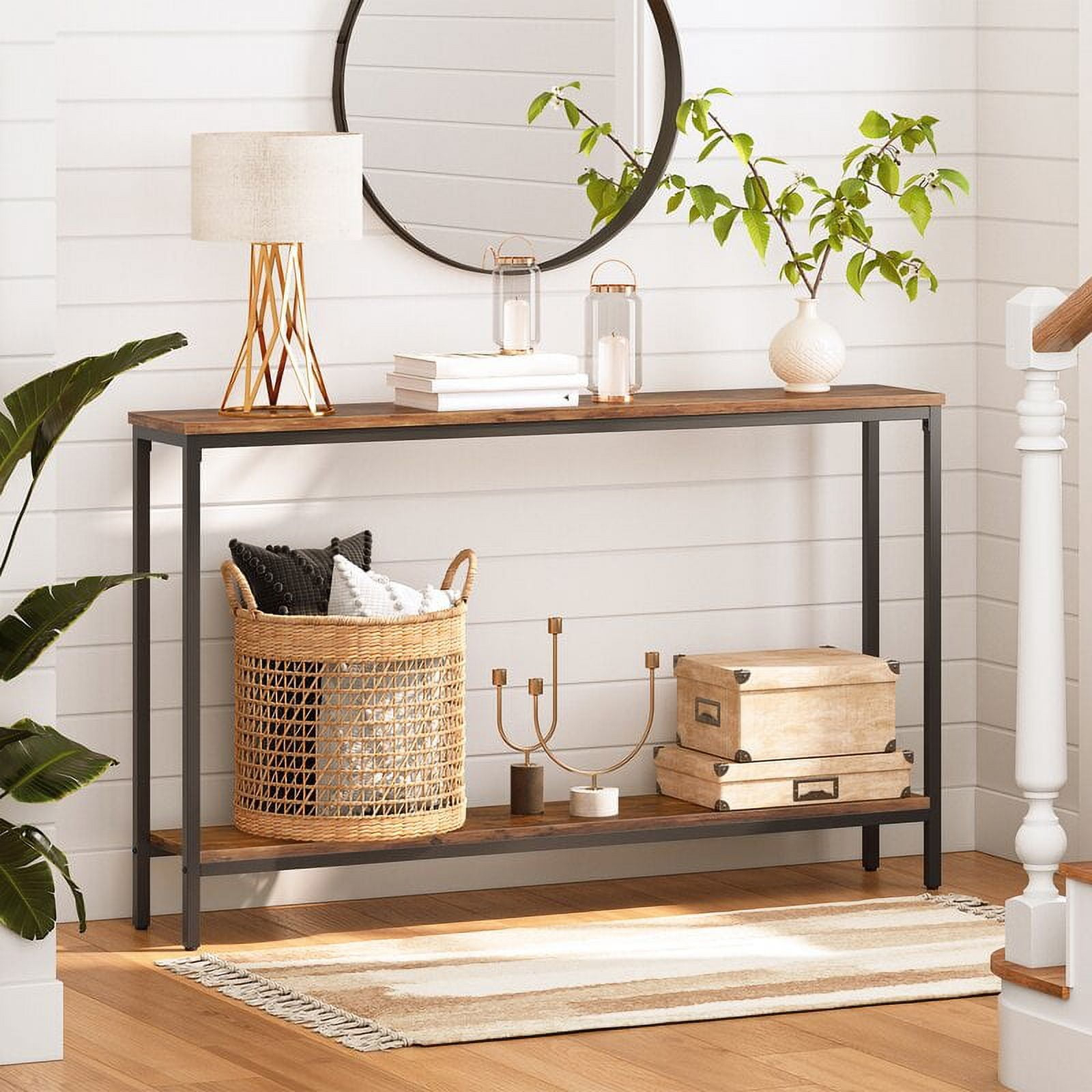 HOOBRO Console Table 47.2" Narrow Skinny Table Industrial Entryway Living Room Hallway BF20XG01G1