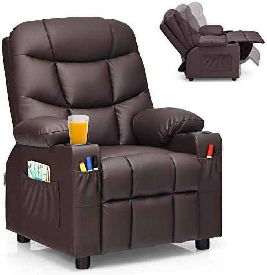 YYAo Recliner Chair,Toddler Reading Couch,Kids Recliner Chair with Cup Holder and Footrest for Children-Brown