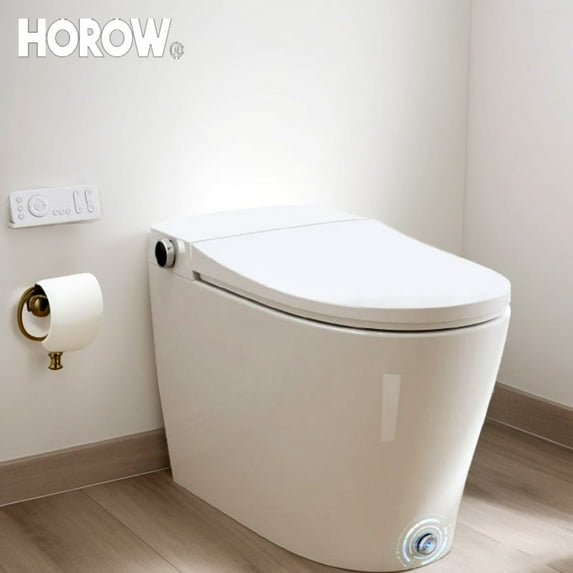 HOROW Elongated Tankless Toilet, One Piece Smart Toilet with Advance Heated Bidet Seat, Wireless Remote Control, Auto Open,HR-T05S