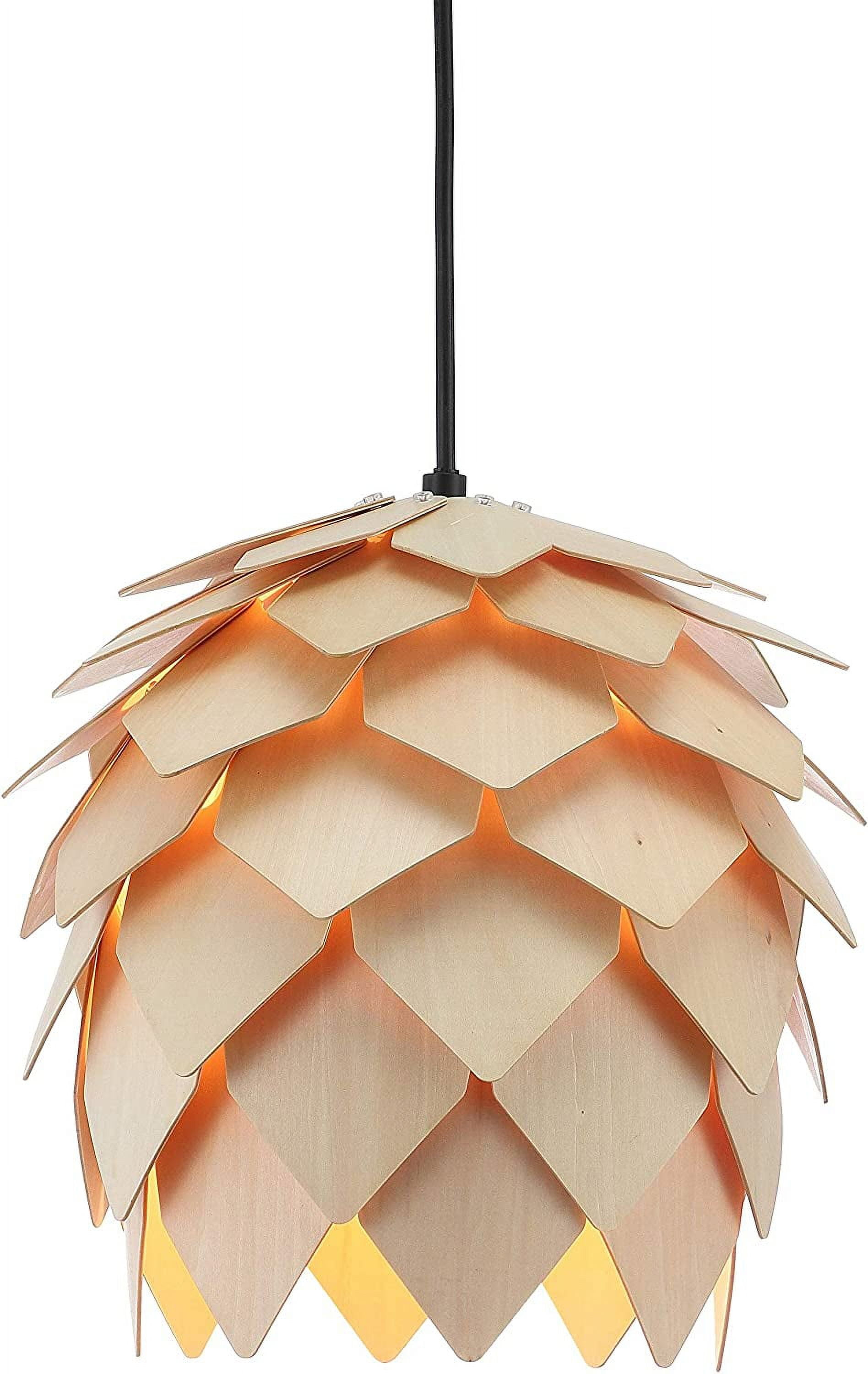 HOZO JYL6125A Simon 11.75" Pinecone Wood LED Pendant Contemporary Dimmable Adjustable Dining Room Living Room Kitchen Foyer Bedroom Hallway, Natural