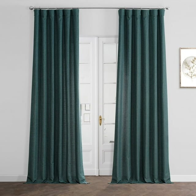 HPD Half Price Drapes Empire Green Italian Faux Linen Room Darkening Curtains with Rod Pocket - 1 Panel - Window Curtains for Living Room & Curtains for Bedroom, 50W X 108L