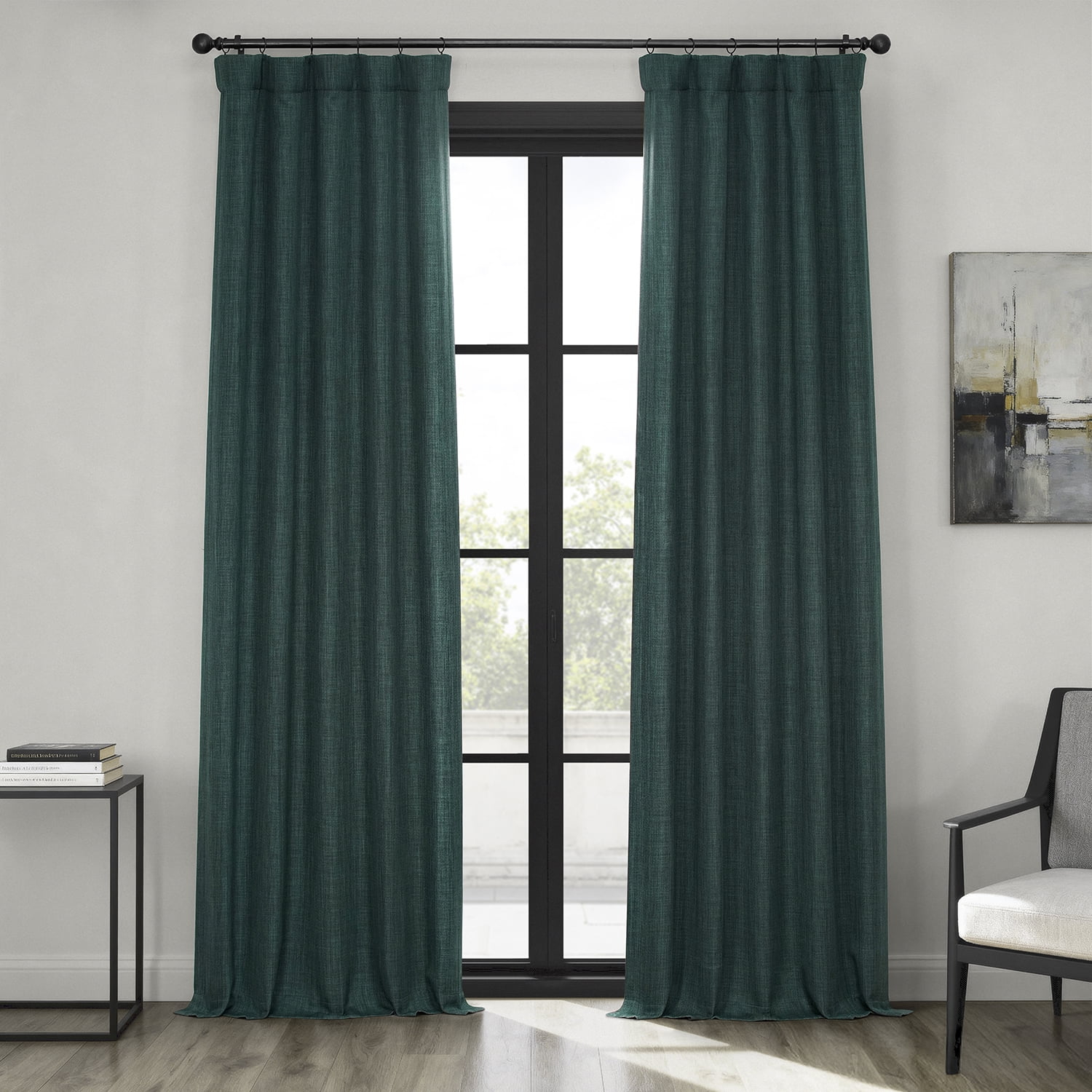 HPD Half Price Drapes Focal Green Faux Linen Room Darkening Curtains for Bedroom & Living Room Curtains (1 Panel), Door & Window Curtains 84 inches long, Rod Pocket Curtains & drapes, 50W X 84L