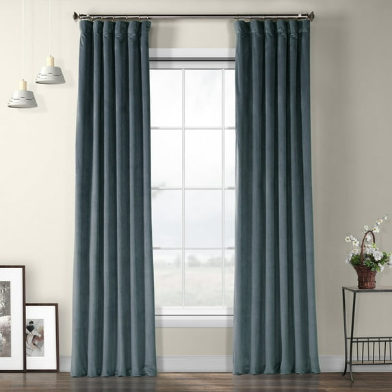 HPD Half Price Drapes London Blue Heritage Plush Velvet Room Darkening Curtains for Bedroom & Living Room Curtains (1 Panel), Window Curtains 108 inches long, Rod Pocket Curtains & Drapes, 50W X 108L