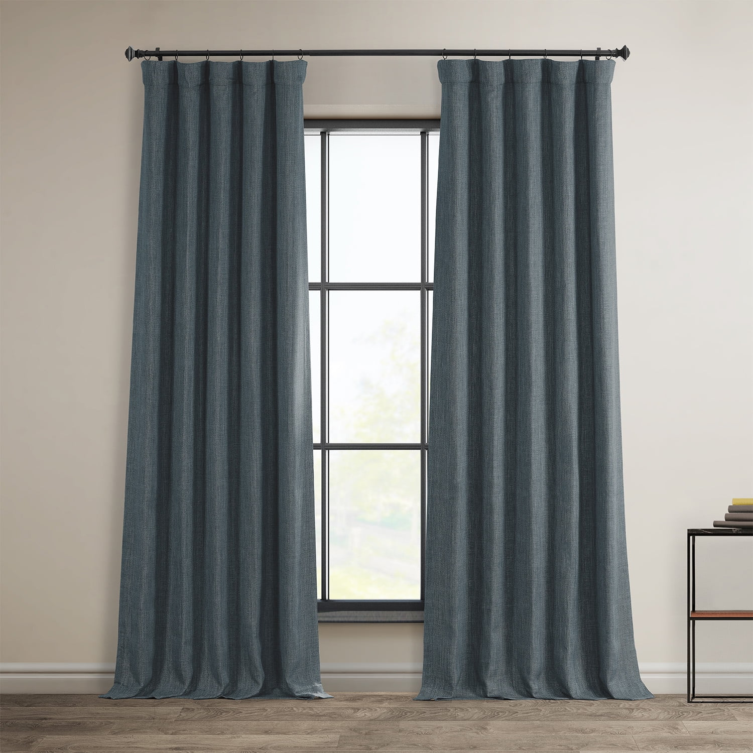 HPD Half Price Drapes Reverie Blue Faux Linen Room Darkening Curtains for Bedroom & Living Room Curtains (1 Panel), Door & Window Curtains 84 inches long, Rod Pocket Curtains & drapes, 50W X 84L