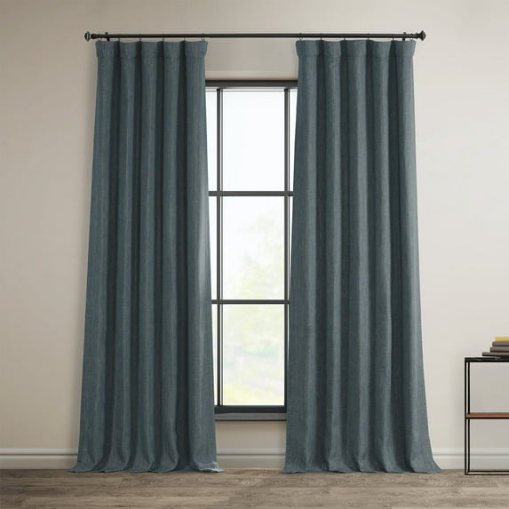 HPD Half Price Drapes Reverie Blue Faux Linen Room Darkening Curtains for Bedroom & Living Room Curtains (1 Panel), Door & Window Curtains 84 inches long, Rod Pocket Curtains & drapes, 50W X 84L
