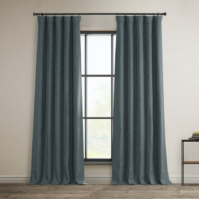 HPD Half Price Drapes Reverie Blue Faux Linen Room Darkening Curtains for Bedroom & Living Room Curtains (1 Panel), Door & Window Curtains 84 inches long, Rod Pocket Curtains & drapes, 50W X 84L