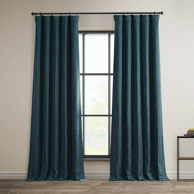 HPD Half Price Drapes Story Blue Faux Linen Room Darkening Curtains for Bedroom & Living Room Curtains (1 Panel), Door & Window Curtains 84 inches long, Rod Pocket curtains & drapes, 50W X 84L