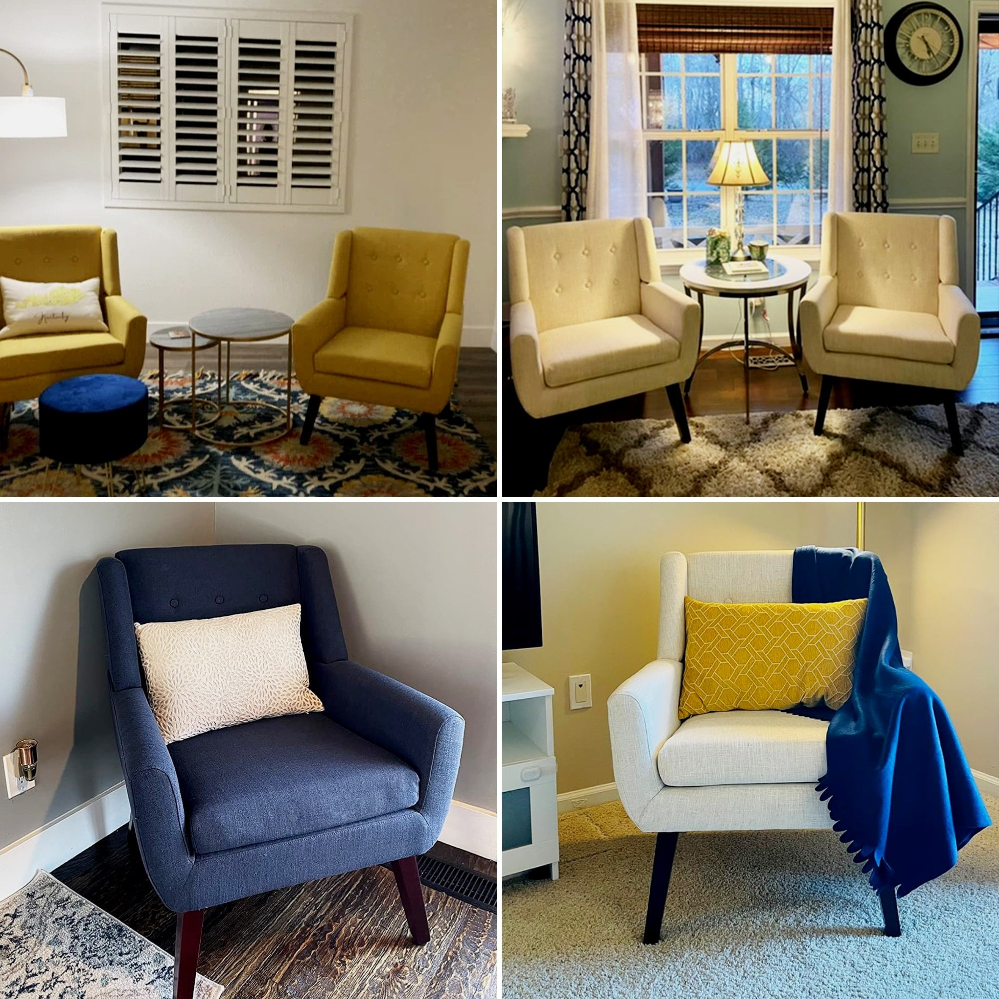 Accent Chair, Comfy Upholstered Mid Century Modern Armchair, Button-Tufted with Linen Fabric Lounge Arm Chairs for Living Room Bedroom(Dark Blue)