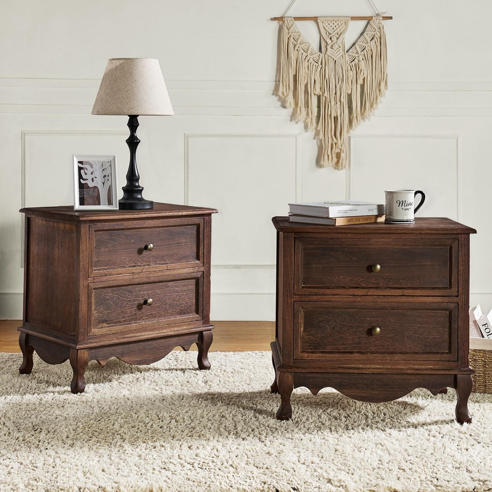 HULALA HOME Pallantium 24'' Tall 2 - Drawer Nightstand with Charging Station Set of 2 by  Walnut