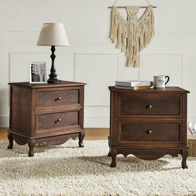 HULALA HOME Pallantium 24'' Tall 2 - Drawer Nightstand with Charging Station Set of 2 by  Walnut