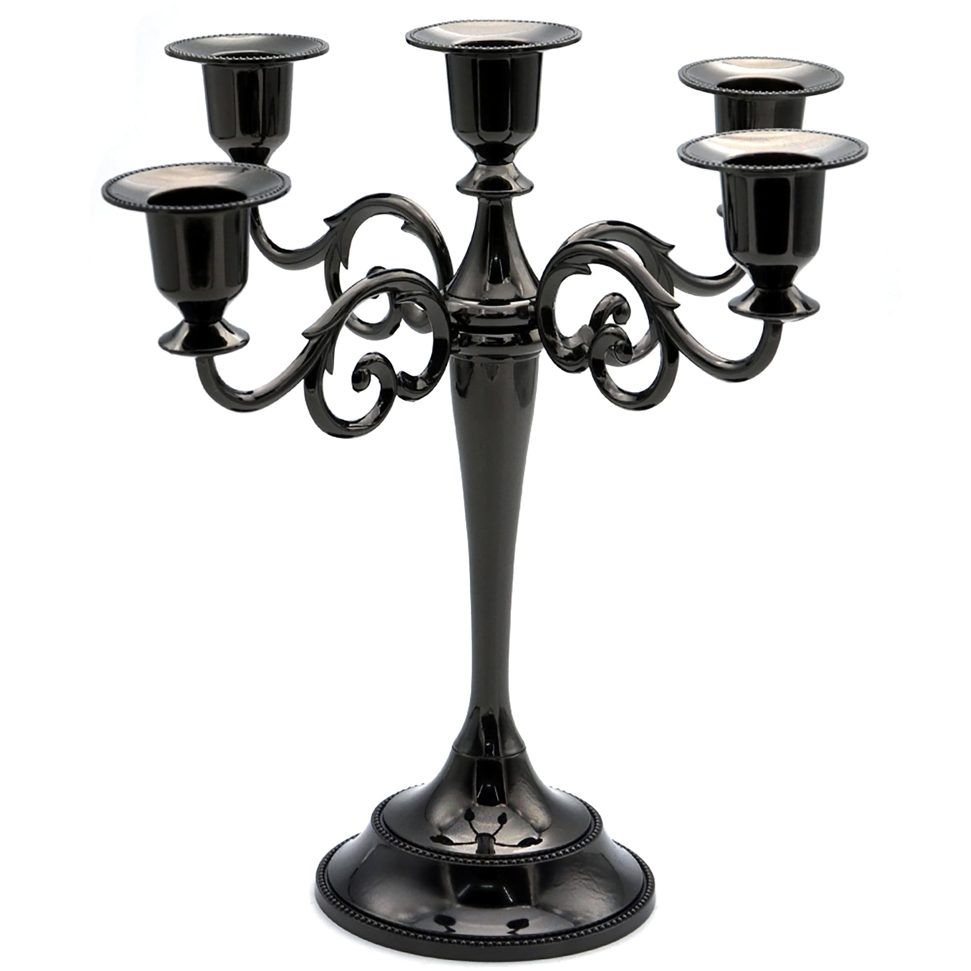 HYEASTR Metal Candelabra 5 Arm Candle Holder for Candlelight Dinner, Retro Candle Stand for Table Decor Centerpiece, Vintage Candlestick for Wedding Halloween Event - Black