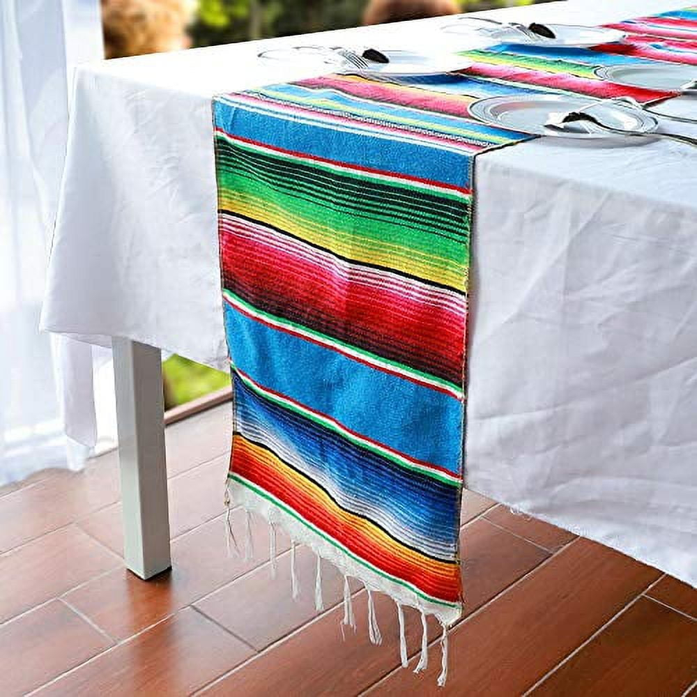 Habbi Mexican Table Runner 4Pack 14 x 110 Inches Large Mexican Theme Party Decoration for Cinco de Mayo Fiesta Party Serape Table Runner Red and Blue