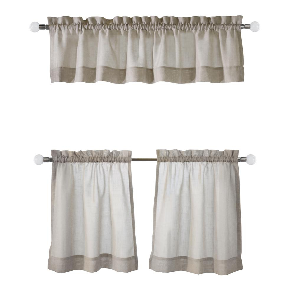 Habitat Wickham Sheer Rod Pocket 3 pc Curtain Tiers and Valance Set 52 x 24 in Sand