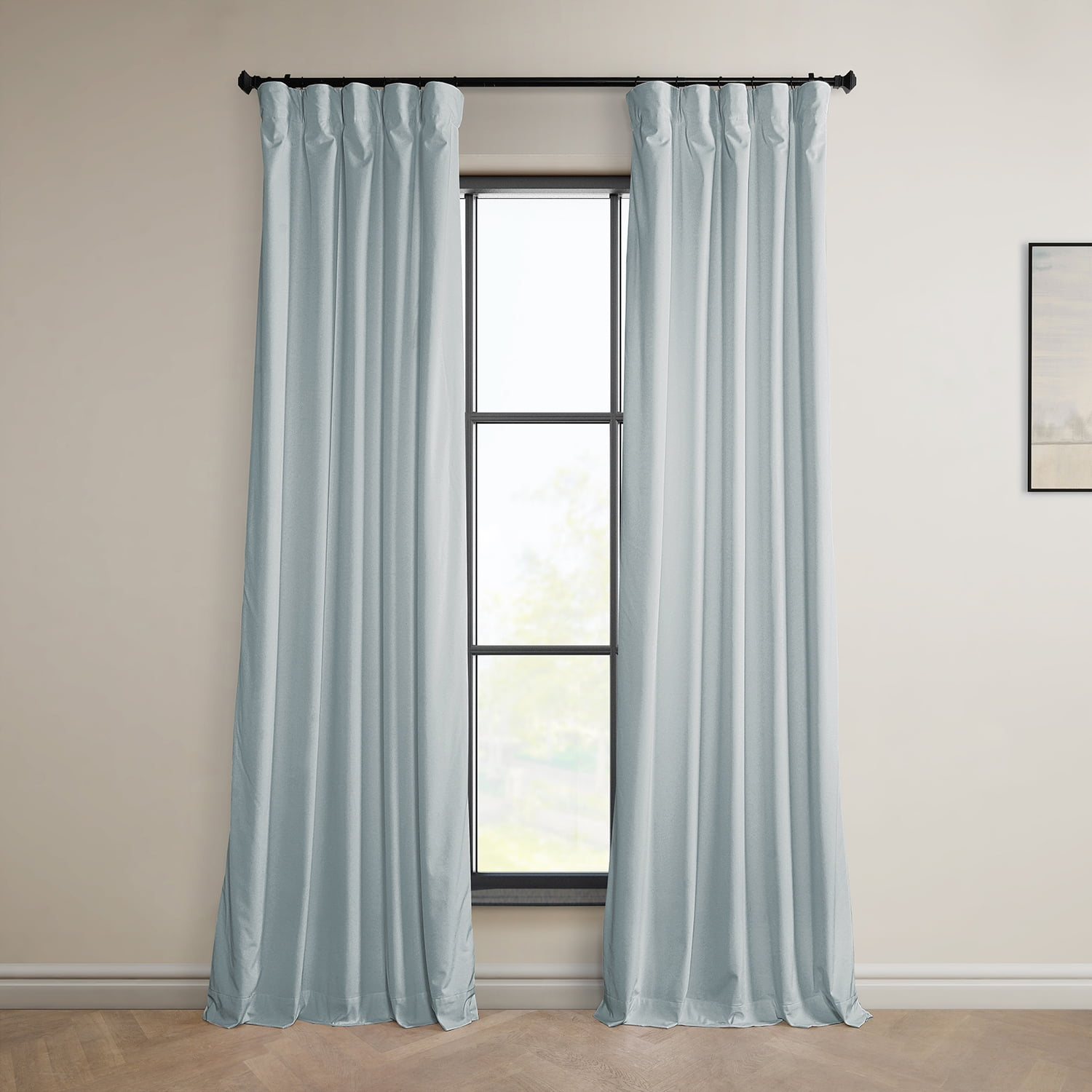 Half Price Drapes Aquarius Blue Heritage Plush Velvet Room Darkening Curtains (1 Panel), 50W X 108L