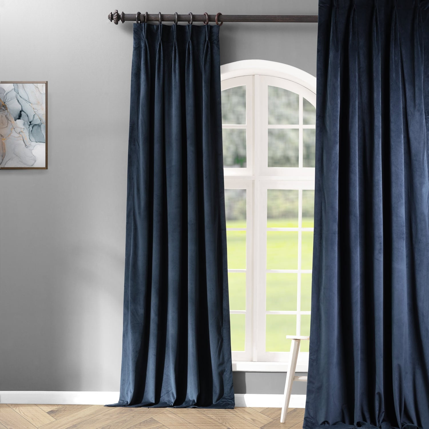 Half Price Drapes Signature Midnight Blue French Pleat Velvet Blackout Curtains(1 Panel), 50WX 96L