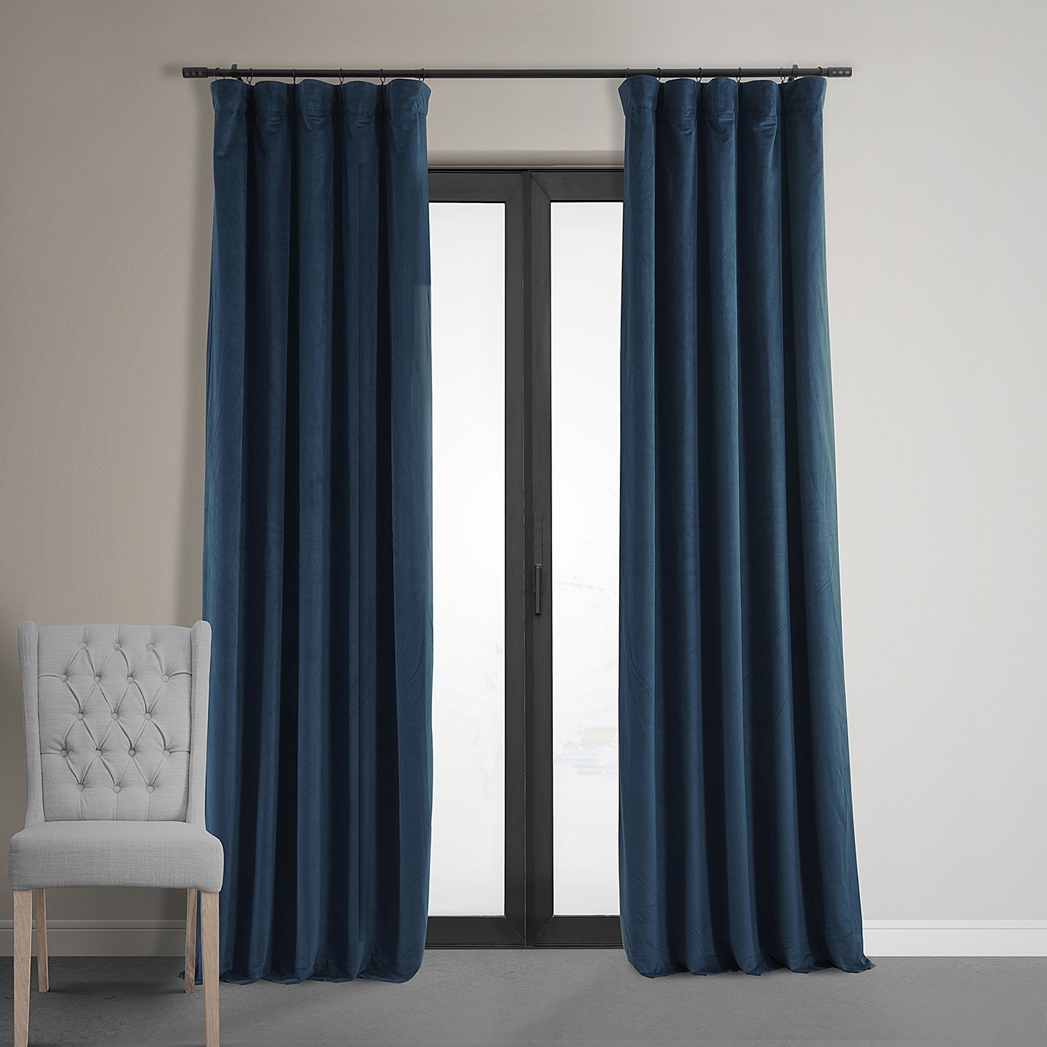 Half Price Drapes Signature Midnight Blue Velvet Blackout Curtains For Bedrooms (1 Panel), 50WX 84L