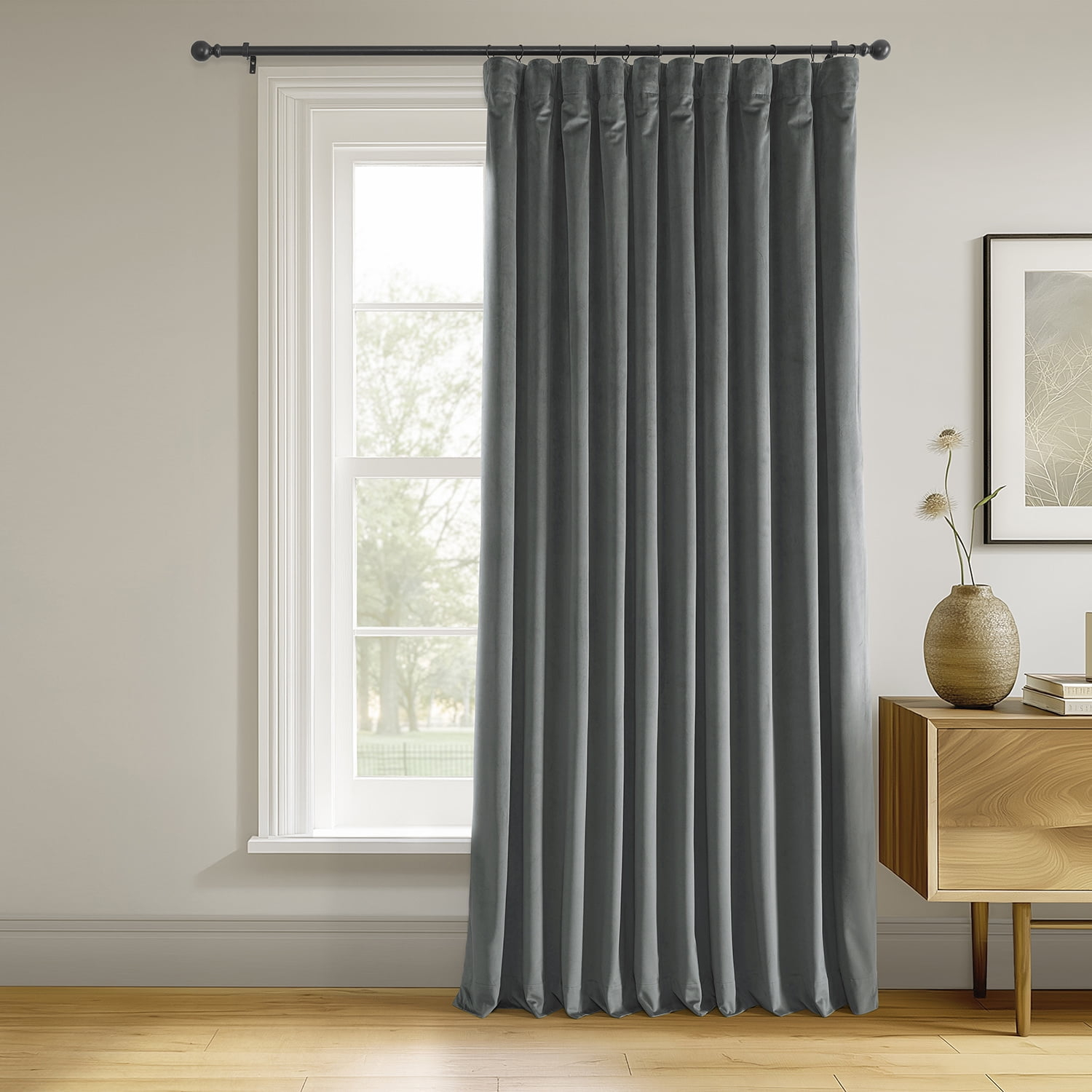 Half Price Drapes Signature Natural Grey Extra Wide Velvet Blackout Curtains (1 Panel),100W X 96L