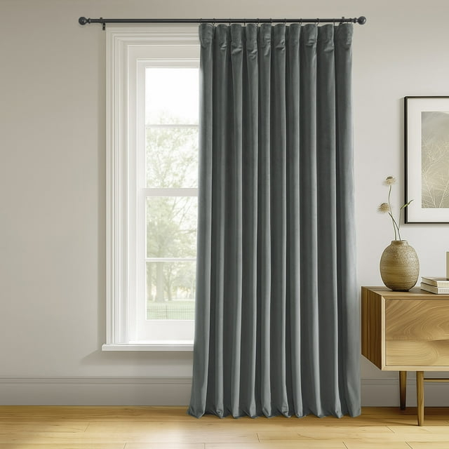Half Price Drapes Signature Natural Grey Extra Wide Velvet Blackout Curtains (1 Panel),100W X 96L