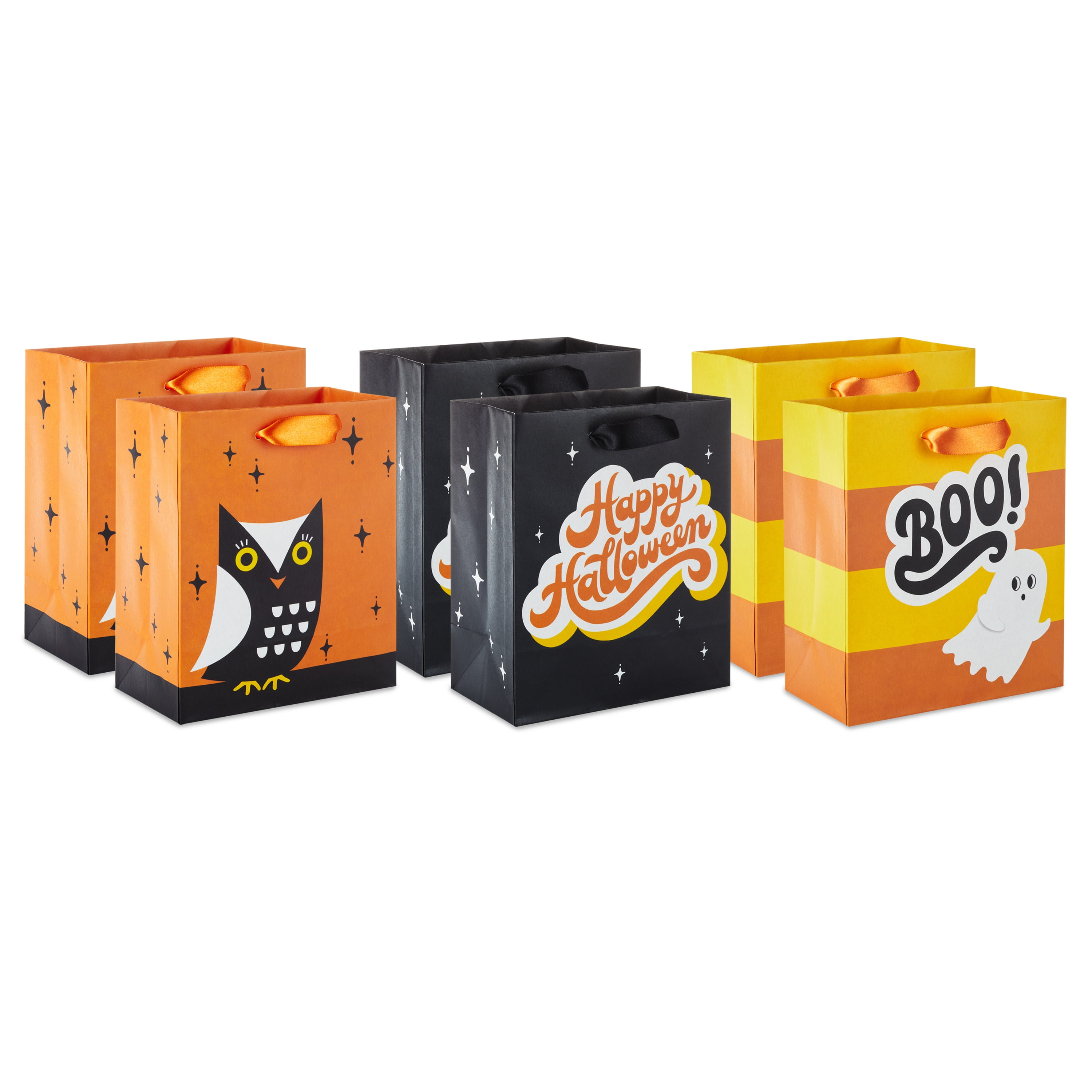 Hallmark 6" Small Halloween Gift Bags (6 Bags, 3 Designs: Owl, Ghost, "Happy Halloween") for Kids, Boo Bags, Classroom Parties, Teacher Gifts